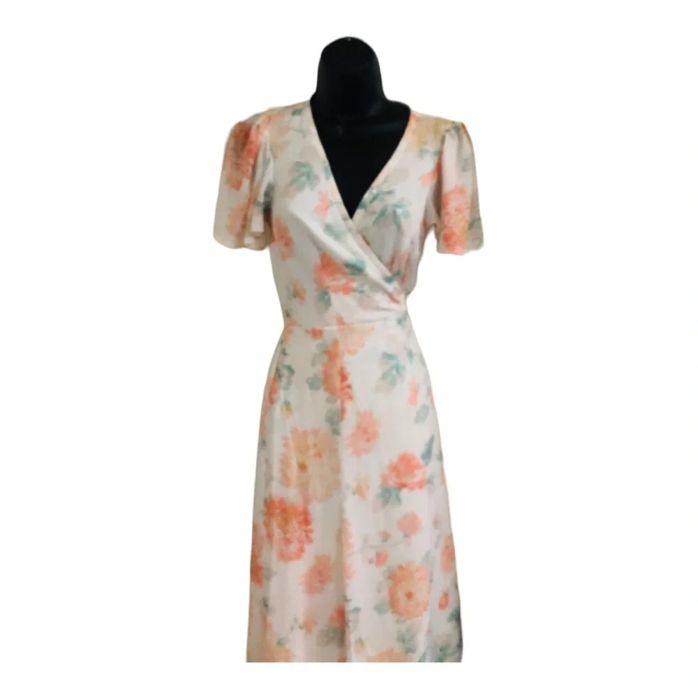 Abercrombie & Fitch white orange floral flutter sleeve wrap dress size small new